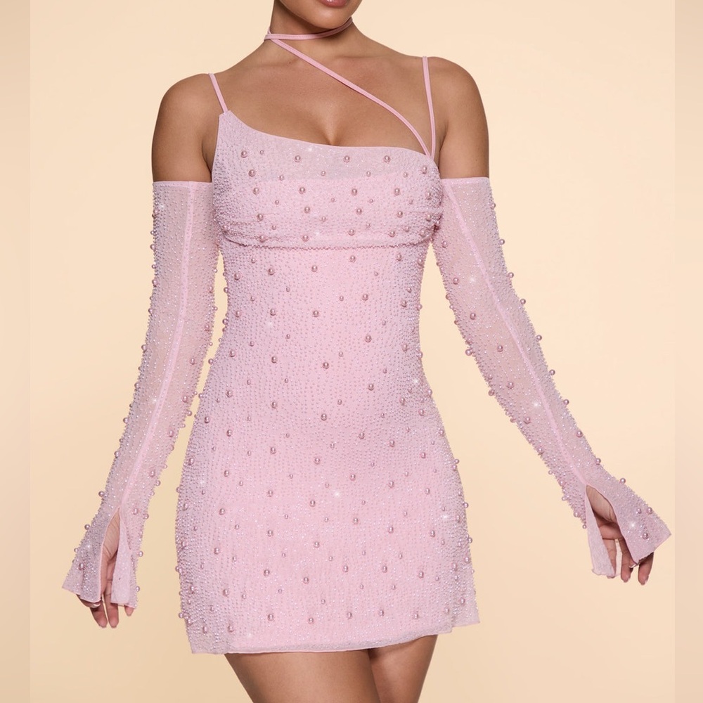 Oh Polly Blush/Pink SOHO Embellished Asymmetric Corset Mini Dress without Gloves